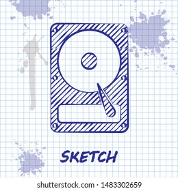 Sketch line Hard disk drive HDD icon isolated on white background.  Vector Illustration