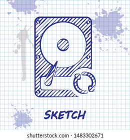 Sketch line Hard disk drive HDD sync refresh icon isolated on white background.  Vector Illustration