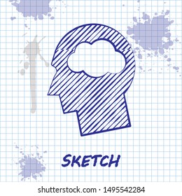 Sketch line Head silhouette with cloud icon isolated on white background. Dreaming sign.  Vector Illustration