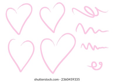 Sketch Line heart stroke. Hand drawn brush marker line stroke underline. Highlight underline and strike through. Pen line template. Vector illustration isolated on white background.