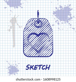 Sketch line Heart tag icon isolated on white background. Love symbol. Valentine day symbol.  Vector Illustration