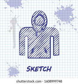 Sketch line Hoodie icon isolated on white background. Hooded sweatshirt.  Vector Illustration