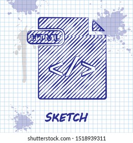 Sketch line HTML file document. Download html button icon isolated on white background. HTML file symbol. Markup language symbol.  Vector Illustration