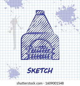 Sketch line Interior fireplace icon isolated on white background.  Vector Illustration