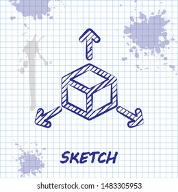 Sketch line Isometric cube icon isolated on white background. Geometric cubes solid icon. 3D square sign. Box symbol.  Vector Illustration