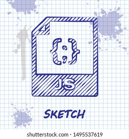 Sketch line JS file document. Download js button icon isolated on white background. JS file symbol.  Vector Illustration