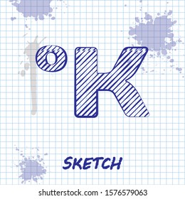 Sketch line Kelvin icon isolated on white background.  Vector Illustration