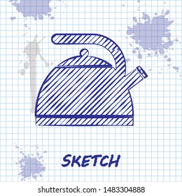 Sketch line Kettle with handle icon isolated on white background. Teapot icon.  Vector Illustration