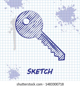 Sketch line Key icon isolated on white background.  Vector Illustration