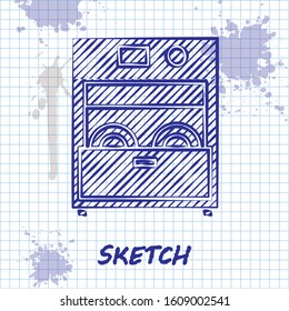 Sketch line Kitchen dishwasher machine icon isolated on white background.  Vector Illustration