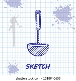Sketch line Kitchen ladle icon isolated on white background. Cooking utensil. Cutlery spoon sign.  Vector Illustration