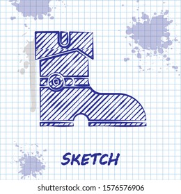 Sketch line Leather pirate boots icon isolated on white background.  Vector Illustration
