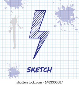 Sketch line Lightning bolt icon isolated on white background. Flash icon. Charge flash icon. Thunder bolt. Lighting strike.  Vector Illustration