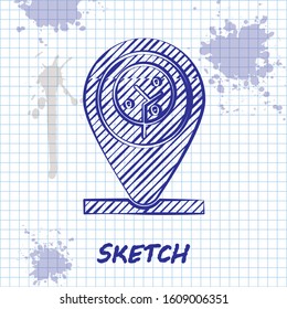 Sketch line Location and tree icon isolated on white background.  Vector Illustration