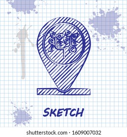 Sketch line Location and tree icon isolated on white background.  Vector Illustration