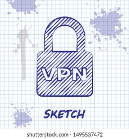 Sketch line Lock VPN icon isolated on white background.  Vector Illustration