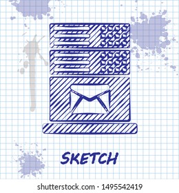 Sketch line Mail server icon isolated on white background.  Vector Illustration
