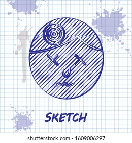 Sketch line Man having headache, migraine icon isolated on white background.  Vector Illustration