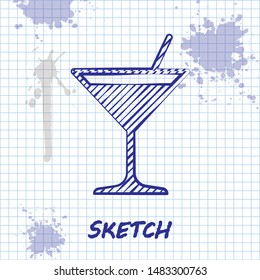 Sketch line Martini glass icon isolated on white background. Cocktail icon. Wine glass icon.  Vector Illustration