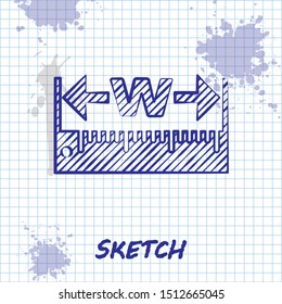 Sketch line The measuring height and length icon isolated on white background. Ruler, straightedge, scale symbol.  Vector Illustration