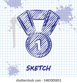 Sketch line Medal icon isolated on white background. Winner symbol.  Vector Illustration