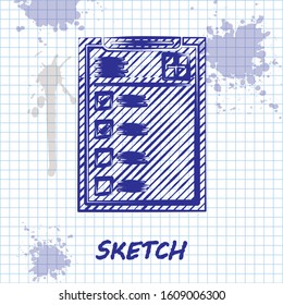 Sketch line Medical clipboard with clinical record icon isolated on white background. Health insurance form. Prescription, medical check marks report.  Vector Illustration