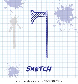 Sketch line Medieval axe icon isolated on white background. Battle axe, executioner axe. Medieval weapon.  Vector Illustration