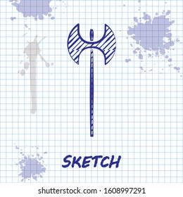 Sketch line Medieval axe icon isolated on white background. Battle axe, executioner axe. Medieval weapon.  Vector Illustration