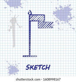 Sketch line Medieval flag icon isolated on white background.  Vector Illustration