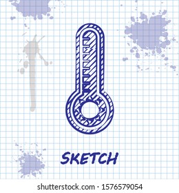 Sketch line Meteorology thermometer measuring heat and cold icon isolated on white background. Thermometer equipment showing hot or cold weather.  Vector Illustration