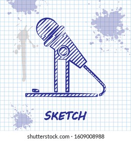 Sketch line Microphone icon isolated on white background. On air radio mic microphone. Speaker sign.  Vector Illustration