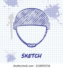 Sketch line Military helmet icon isolated on white background. Army hat symbol of defense and protect. Protective hat.  Vector Illustration