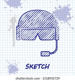 Sketch line Military helmet icon isolated on white background. Army hat symbol of defense and protect. Protective hat.  Vector Illustration