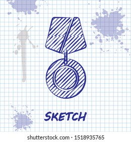 Sketch line Military reward medal icon isolated on white background. Army sign.  Vector Illustration