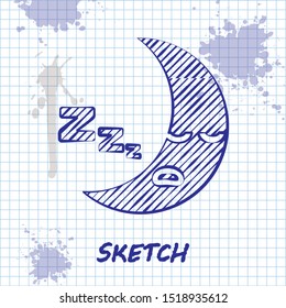 Sketch line Moon icon isolated on white background. Cloudy night sign. Sleep dreams symbol. Night or bed time sign.  Vector Illustration