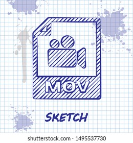 Sketch line MOV file document. Download mov button icon isolated on white background. MOV file symbol. Audio and video collection.  Vector Illustration