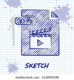 Sketch line MOV file document. Download mov button icon isolated on white background. MOV file symbol. Audio and video collection.  Vector Illustration