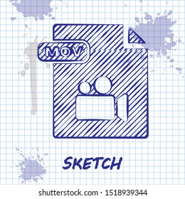 Sketch line MOV file document. Download mov button icon isolated on white background. MOV file symbol. Audio and video collection.  Vector Illustration
