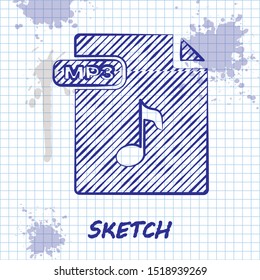 Sketch line MP3 file document. Download mp3 button icon isolated on white background. Mp3 music format sign. MP3 file symbol.  Vector Illustration