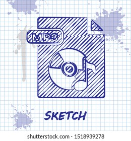 Sketch line MP3 file document. Download mp3 button icon isolated on white background. Mp3 music format sign. MP3 file symbol.  Vector Illustration