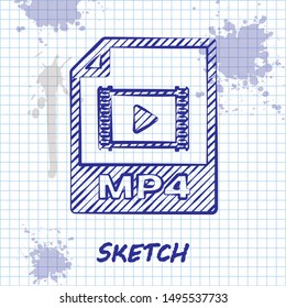 Sketch line MP4 file document. Download mp4 button icon isolated on white background. MP4 file symbol.  Vector Illustration