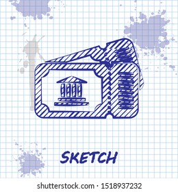 Sketch line Museum ticket icon isolated on white background. History museum ticket coupon event admit exhibition excursion.  Vector Illustration