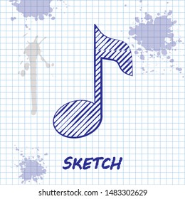 Sketch line Music note, tone icon isolated on white background.  Vector Illustration