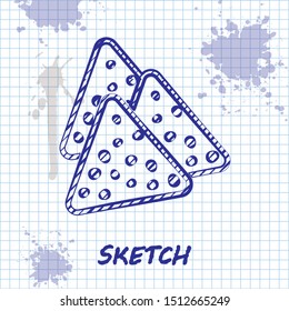 Sketch line Nachos icon isolated on white background. Tortilla chips or nachos tortillas. Traditional mexican fast food.  Vector Illustration