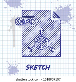 Sketch line OBJ file document. Download obj button icon isolated on white background. OBJ file symbol.  Vector Illustration