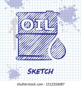 Sketch line Oil barrel icon isolated on white background. Oil drum container. For infographics, fuel, industry, power, ecology.  Vector Illustration