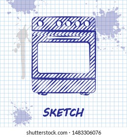 Sketch line Oven icon isolated on white background. Stove gas oven sign.  Vector Illustration
