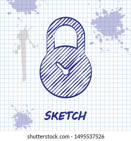 Sketch line Padlock with clock icon isolated on white background. Time control concept. Lock and countdown, deadline, schedule, planning symbol.  Vector Illustration