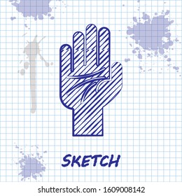 Sketch line Palmistry of the hand icon isolated on white background.  Vector Illustration