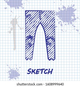 Sketch line Pants icon isolated on white background.  Vector Illustration